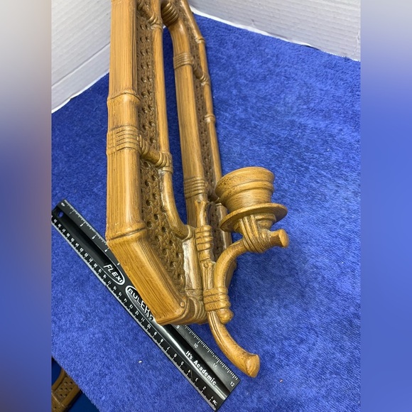 Pair Retro 1980 BURWOOD 2473 Plastic RATTAN Bamboo WALL SCONCE Candle Holder 20” - Picture 5 of 10